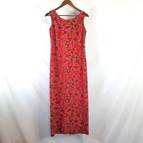 Vintage 90s Rose Floral Midi Dress - Picture 1 of 7